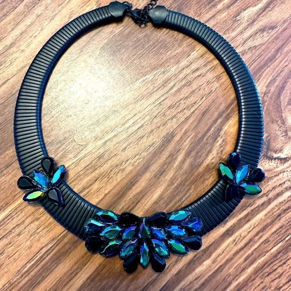 Joan Rivers statement necklace blue gemstones black